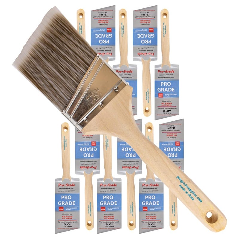 Pro-Grade Pro Grade - Paint Brushes - 12Ea 3" Angle Brushes - Image 1